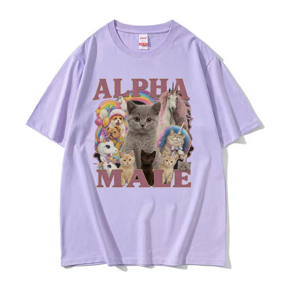Alpha Male Funny Kitten Cat Meme T Shirts Unisex Fashion Cute Kawaii Unicorn Rainbow T-shirts Men Fashion Summer Comfort T Shirt