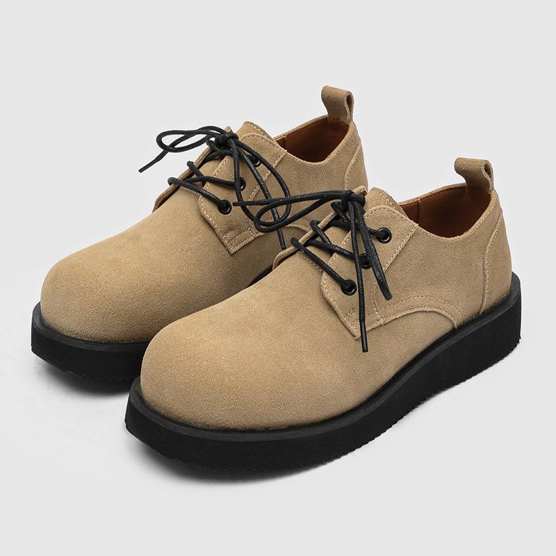 Men's platform heightening derby shoes, autumn casual microfiber upper shoes, brown H