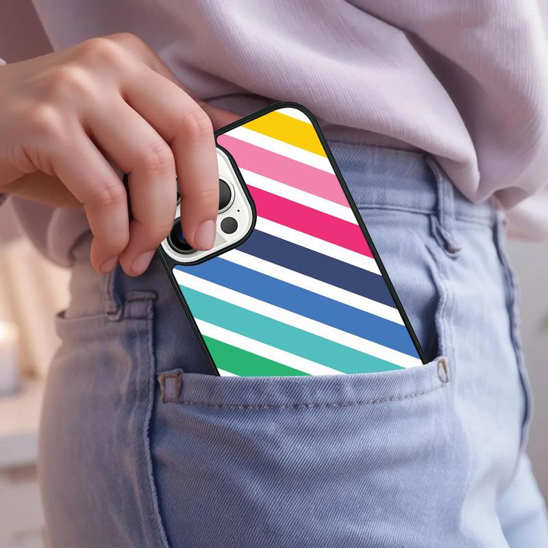Rainbow Retro Stripes Pink Phone Case For iPhone 17 Air 15 16e 14 13 Pro Max Coque 12 11 Pro Max PLUS cover