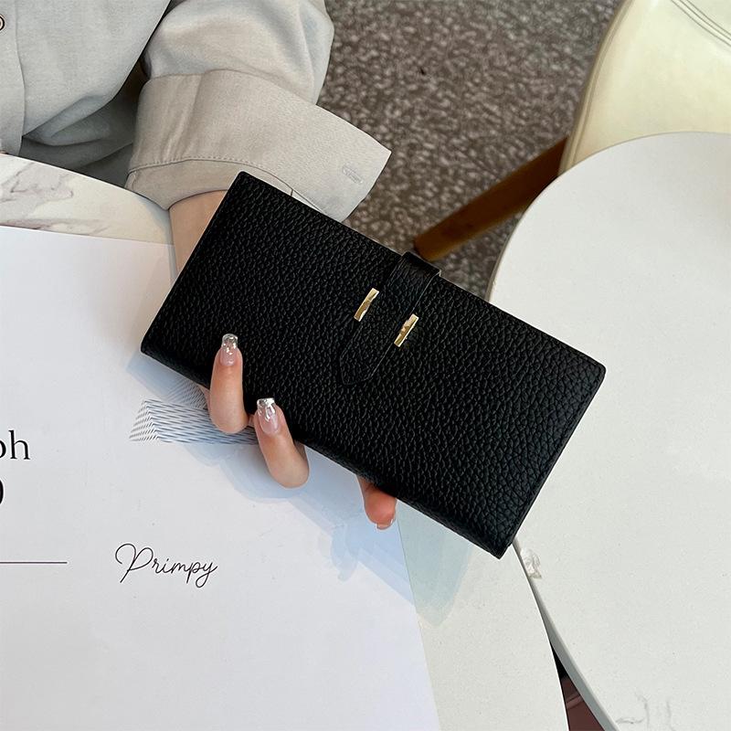 

2025 Натуральная кожа Женские кошельки Первый слой коровьей кожи Длинный кошелек H Hasp Клатчи для женщин Bifold Бумажник без логотипа чёрный