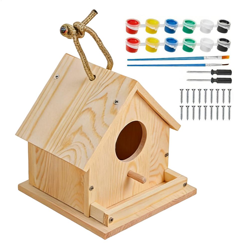 Bird House Kits Wooden DIY Birdhouse Kit Outdoor Freestyle Painting Arts & Crafts Projects With Paints Brushes Garden Yard Decor