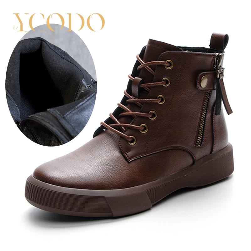 Jesienne i zimowe damskie buty ze skóry naturalnej, dziewczęce skórzane buty studenckie, z aksamitnymi, ciepłymi i wygodnymi antypoślizgowymi botkami
