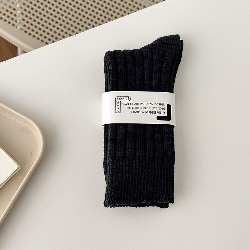 Women's Chunky Knit Cotton Mid-Calf Socks - Thickened, Japanese Style for Autumn/Winter, Versatile and Slimming Slouch Fit.