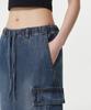 Musinsa Standard Woman Women'S Denim Cargo Elastic Waist Maxi Skirt [Medium Indigo]