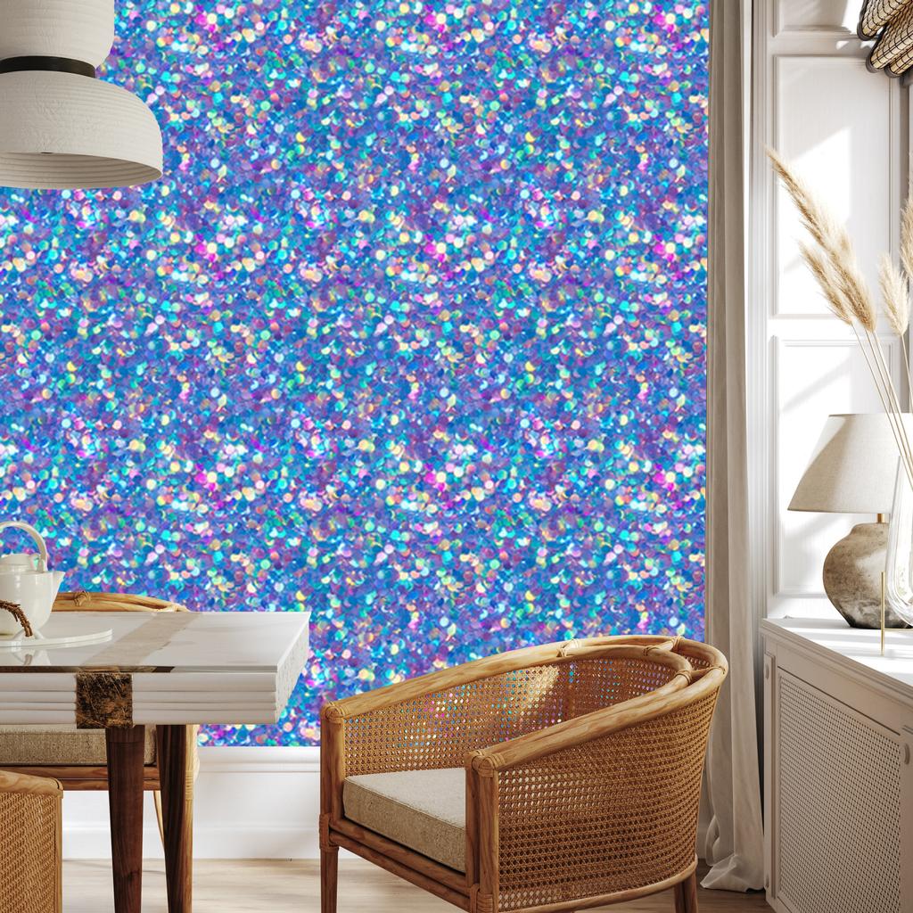 Iridescent glitter wallpaper in blue, turquoise and purple 50x1000