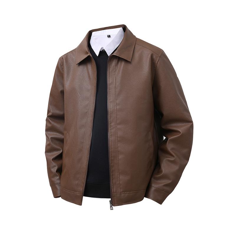 Neue Lederjacke für Herren im Herbst Herren Slim Revers Lässiges Oberteil Winddichte Freizeitjacke