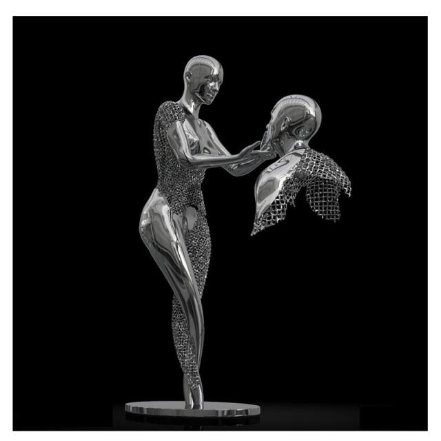 Metal Couples Romantic Statue Canvas Painting Posters Print Abstract Figure Wings Wall Art Picture Hotel Cuadros Room Home Decor