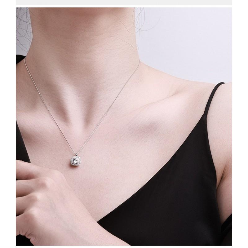 Womens Moissanite Pendant Necklace 1/2ct Square Bag Clavicle Chain Luxury