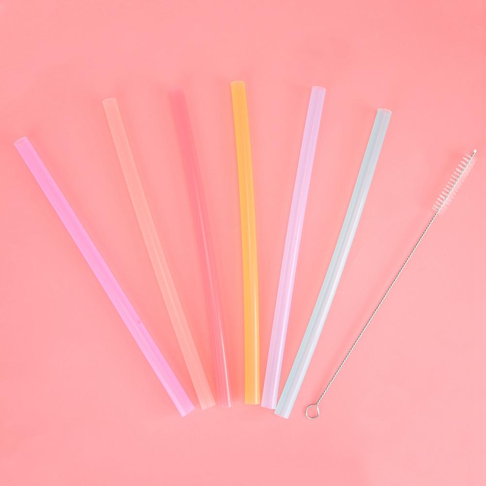 6pcs Portable Reusable Environmentally Friendly Silicone Drinking Straw with Cleaning Brush Set