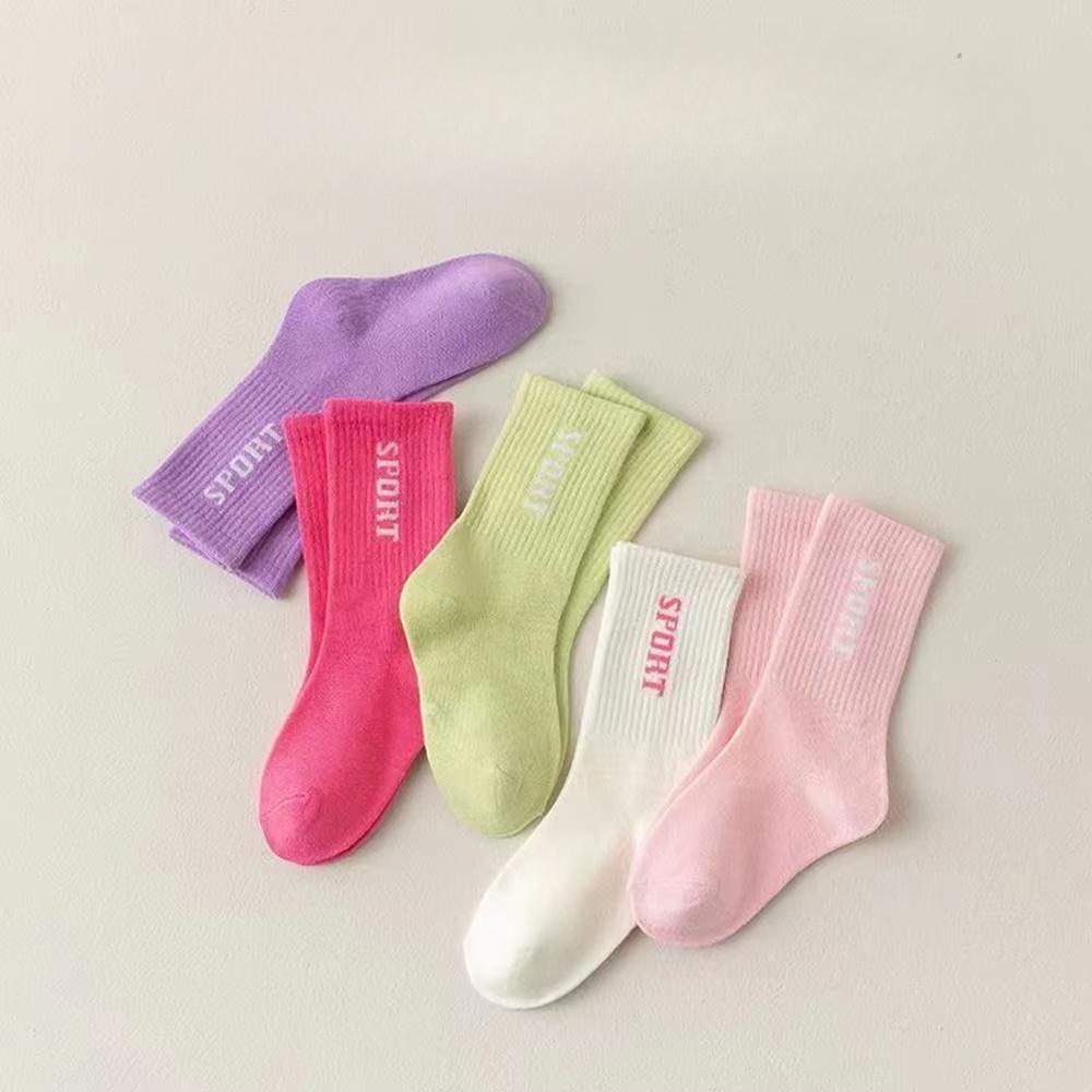 5Pairs  Girl Mid-tube Socks Alphabet Sports High Elasticity Soft And Delicate Athletic Socks  Decorated Girls Fall 1-14Years