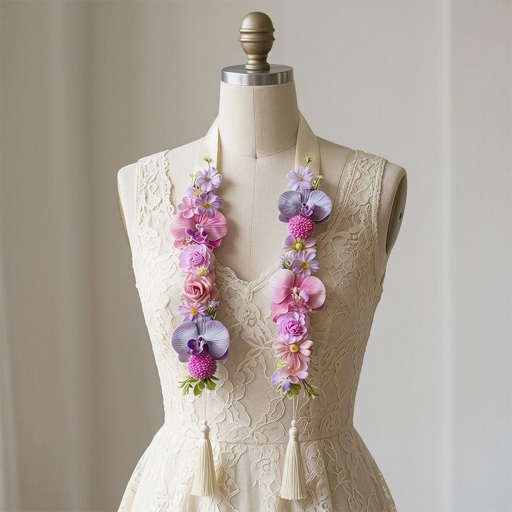 Silk Fabric Floral Shoulder Sash Satin Fabric Artificial Floral Garland Birthday Party