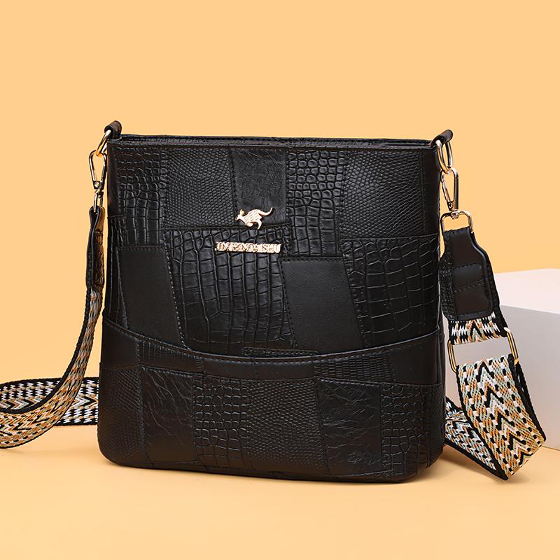 Stitching Women's Bag PU Shoulder Bag Bucket Bag