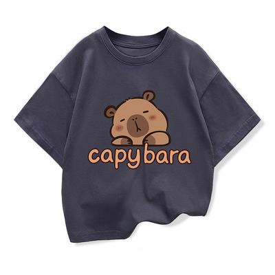 Koszulka z nadrukiem kapibary dla dzieci, chłopca, anime, urocza kapibara, z krótkim rękawem, topy, koszulka, ubrania dla dziewczynki