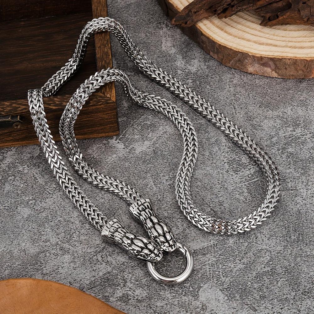 Viking Snake Head Stainless Steel Punk Bracelet Necklace
