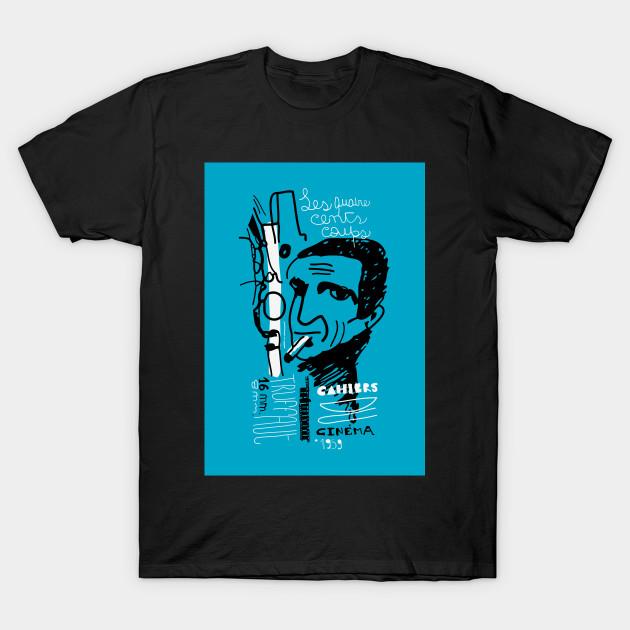 

Men Black Print T-shirt François Truffaut No-Cut Transfer Paper Print Cotton Tshirt 2XL