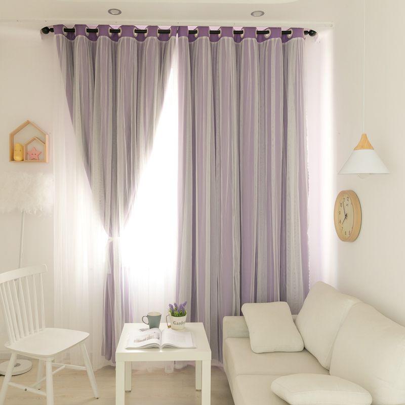 Double Layer Blackout Curtains, Girly Cream Style, Fabric and Gauze, for Bedroom and Dormitory, Sun Protection and Heat Insulation
