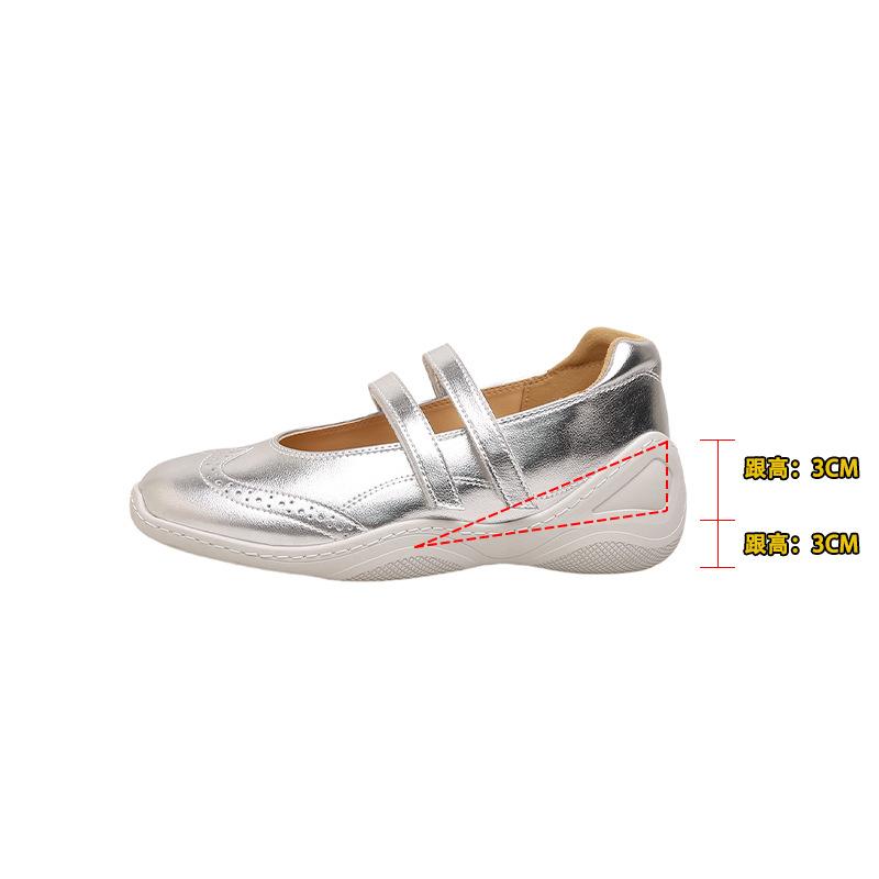 Square head niche design sports style ballet shoes women's new silver double belt thick sole light mouth Mary Jane women's shoes