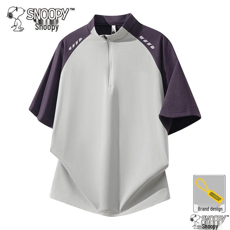 Snoopy Men s Breathable Color Block Stand-up Collar Short Sleeve T-Shirt 4XL