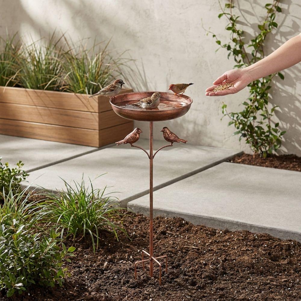 Standing Bowl Iron Bird Bath Feeder 5 Claw Ground Plug Bird Water Drinker Lawn Backyard