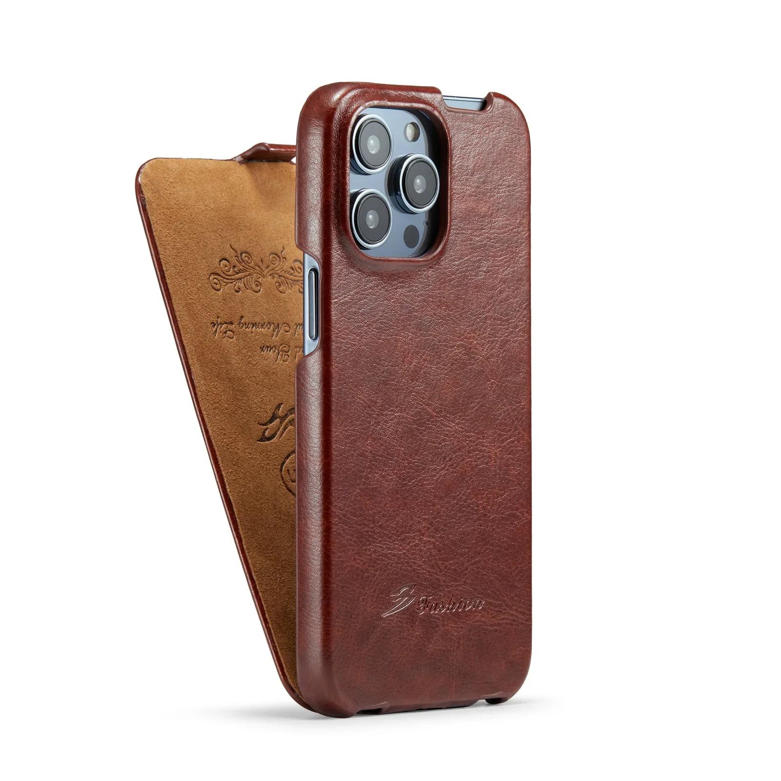 

Vertical Flip Genuine Leather Case For iPhone 14 Pro Max 15 Plus 16 16E 13 12 11 7 8 13 Mini X Xs Xr SE 2022 Hard PC Back Cover iPhone 15 Pro Max