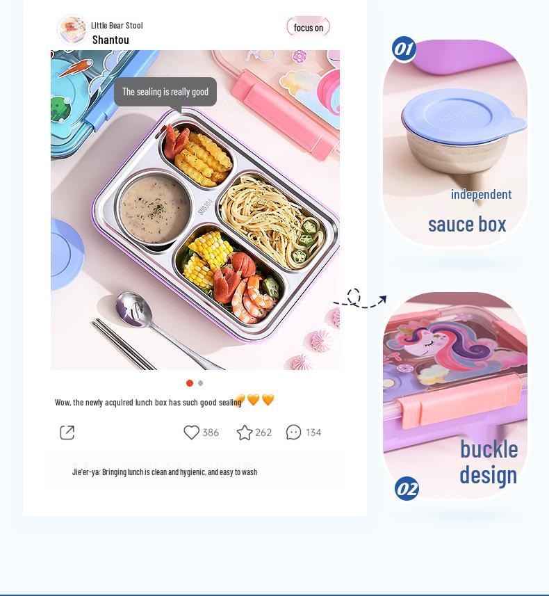 Cartoon Stainless Steel Insulated Lunch Box with Cutlery - Fresh & Stylish Student Design