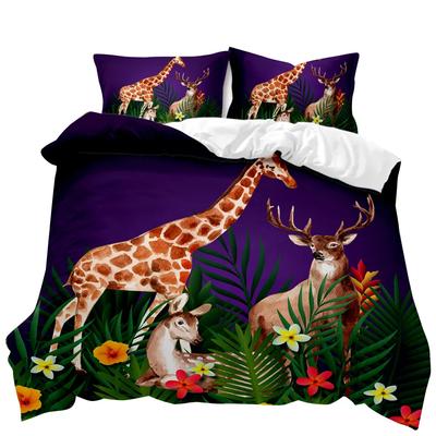 Forest Animal Duvet Cover Set Giraffe Sika Deer Bedding Set Safari Animal Zoo Beeding Double Queen King Polyester Qulit Cover
