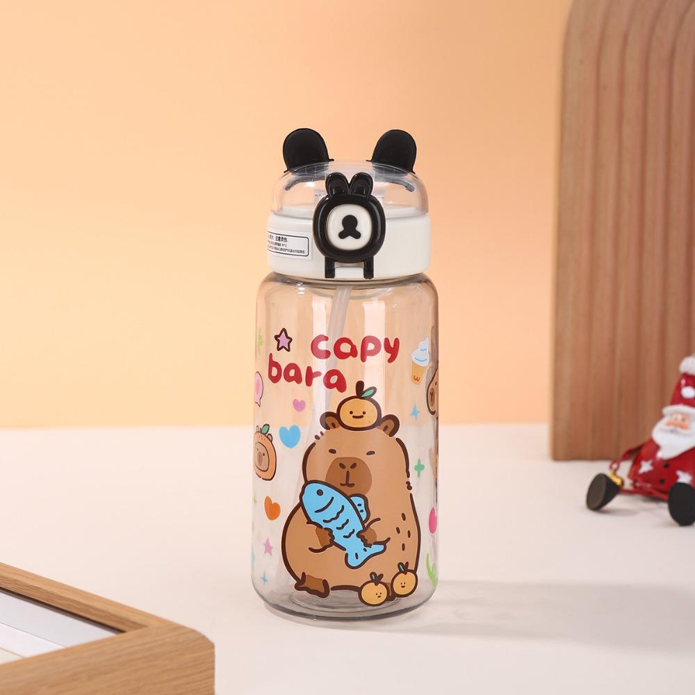 Large Capacity Capybara Water Bottle Cartoon Student Water Bottle Portable Straw Cup  Summer