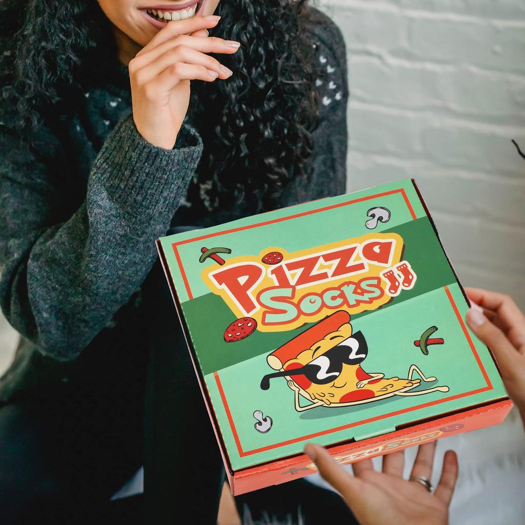 Ponožky v krabici na pizzu Stylový vtipný vánoční dárek k narozeninám Praktický oblíbený dárek pro středoškoláky Vtipné zboží Sada 4 párů [AGRIMONY] Pánské