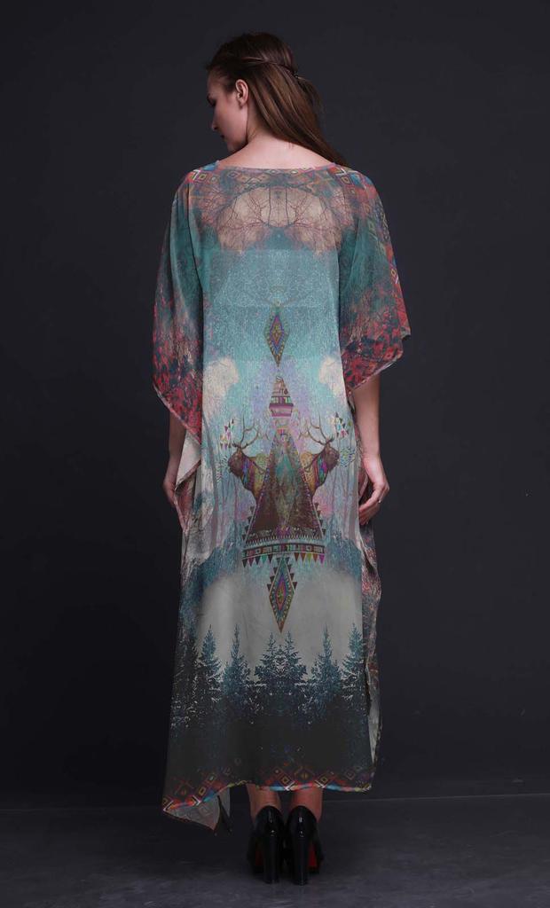 Phagun Deer Jungle Womens Long Beach Kaftan Beachwear Bikini Coverup Maxi