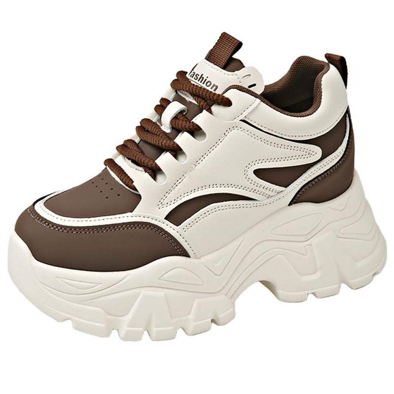 Fashion Mix Color Chunky Platform Sneakers Women Lace-Up Thick Bottom Vulcanzied Shoes Female Pu Leather Non-Slip Sports Shoes Woman