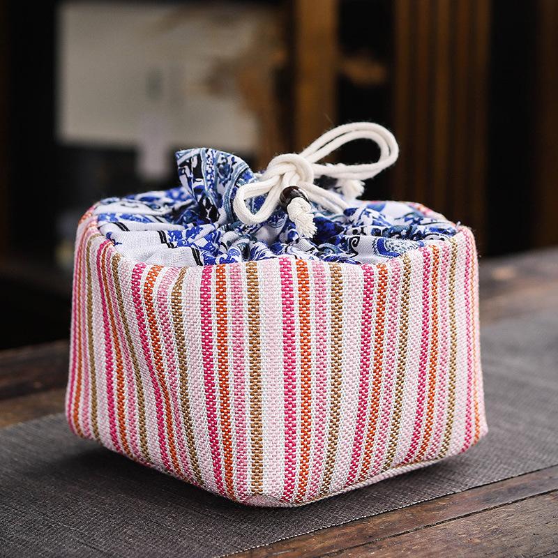 Portable Ceramics Storage Drawstring Pouches Stationery Jewellery Drop-proof Organiser Cloth Bag Travel Teaware Set Storage Bags