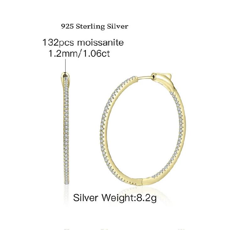 925 Sterling Silver Moissanite Big Hoop Earrings Men's and Women's Couple Models Fashion Trend Design Sense High-End Jewelry