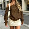 Damen Leopardenmuster Off-Shoulder Langarm Sweatshirt Locker Drop Shoulder Pullover Top