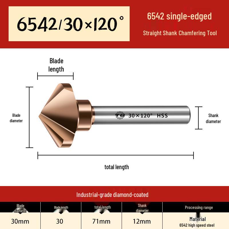 Tiangong 6542 Cobalt HSS 60° Single-Edge Chamfering, Deburring, and Countersink Cutter with Straight Shank.