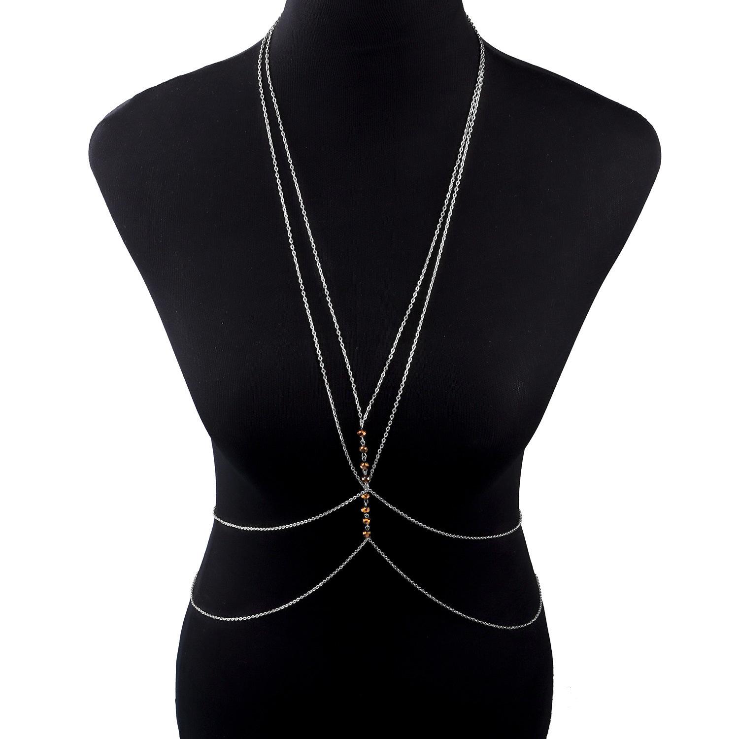 

Summer hot-selling models, sexy and fashionable, simple double-layer cross, body chain necklace. срібний