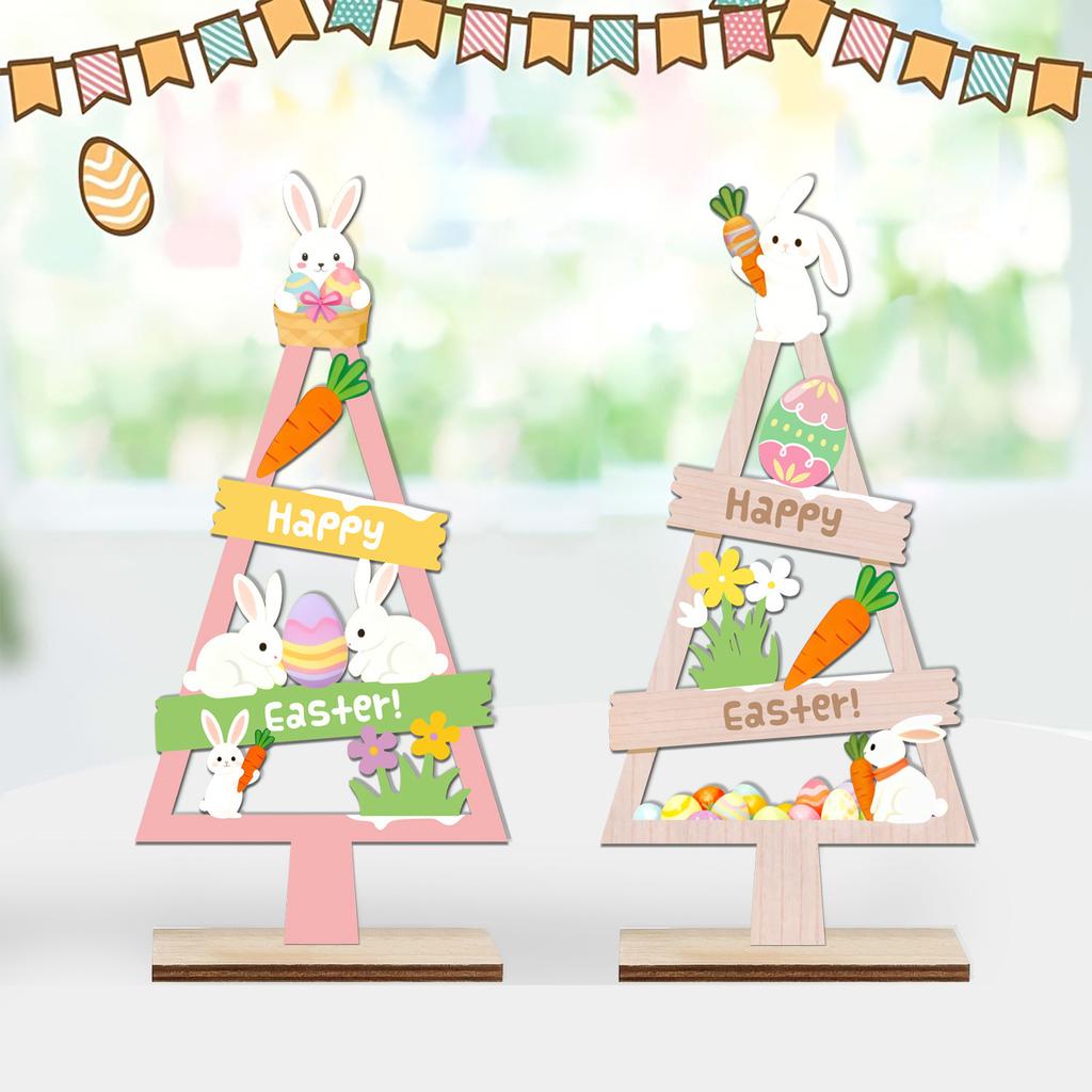 Mini Easter Bunny Decor Wooden Egg Tabletop Ornaments Spring Centerpiece Display Shelf Decorations Holiday Home Scene Crafts
