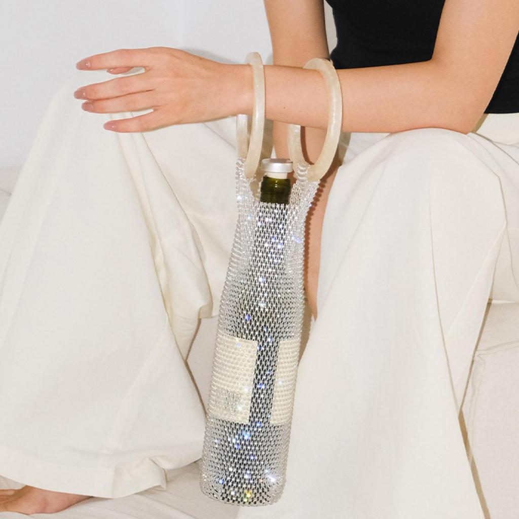 Borsa porta bottiglia di vino con strass e rete elastica Riutilizzabile Strass Brillanti Borsa per vino Regalo di Natale Bling Bling Borse Regalo per Bottiglia di Vino