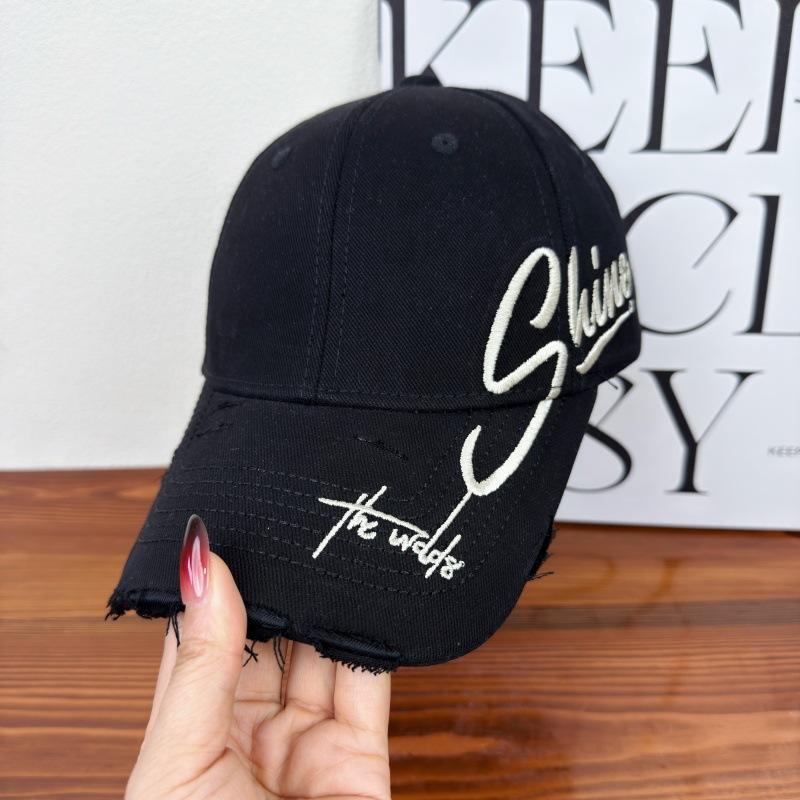 New Embroidered Letter Ripped Hat Women's Cap Shading Wide Brim Showing Small Face Big Head Circumference Hard Top Baseball Cap Men