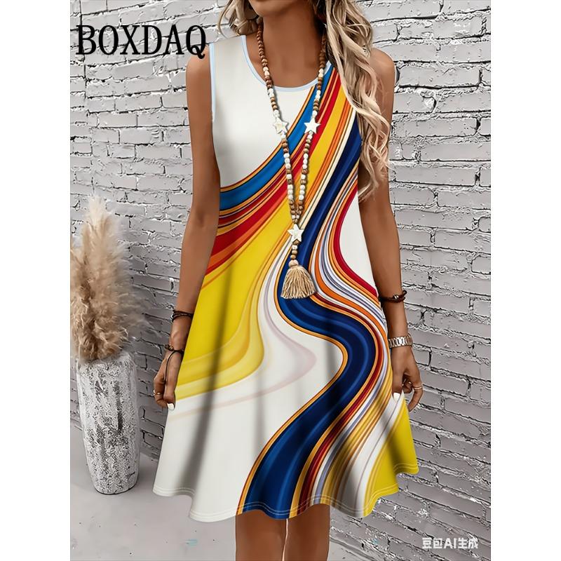 Fashion Abstract 3D Print Sleeveless Dress Retro Casual O-Neck Dress Elegant Summer Party Dress For Women Hippie Loose Clothing S