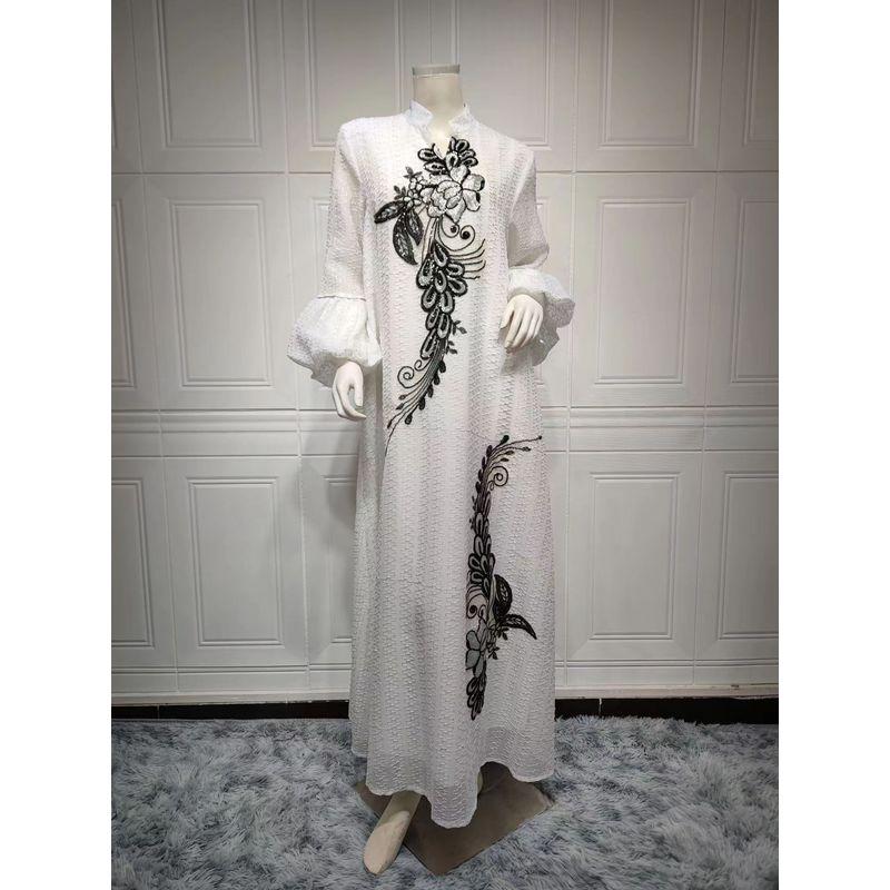 European and American 2023 New Women's clothing dress Embroidery Lace-up Long dress Embroidered Lace up Dress