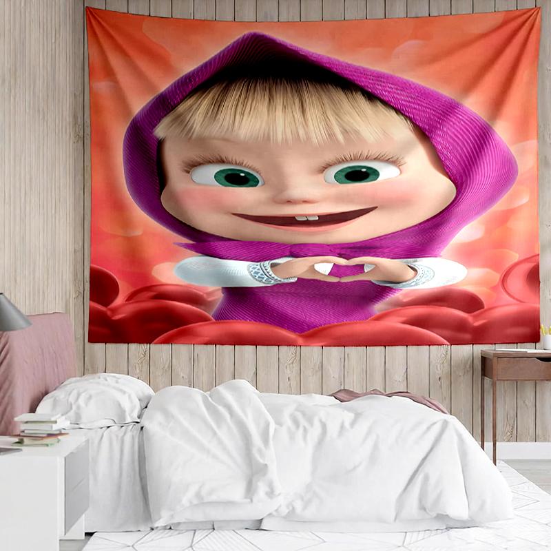 Masha Print Tapestry, Backdrop, Easy Setup, Ideal for Bedroom, Office & Living Room, with Aesthetic Wall Hanging Decor.