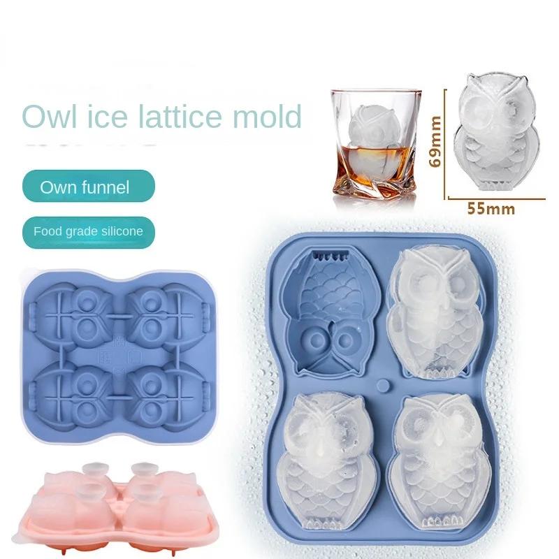 4-teilige Eulen-Eiskugelformen Tier-Eisgitter Katzenkopf Lebensmittelqualität Silikon Eiswürfelformen Zuhause Küche Hotel Kreative Werkzeuge