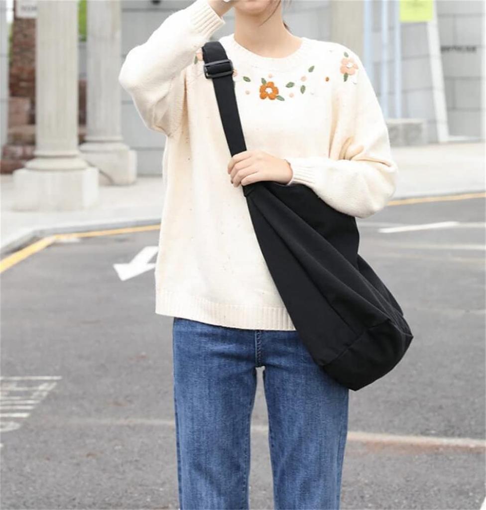 Annlaite Canvas Tote Bag for Men and Women, Shoulder Bag, Large Capacity, A4 Size, Stylish, Perfect for Commuting, 2-3 Days, White and Black, 2137