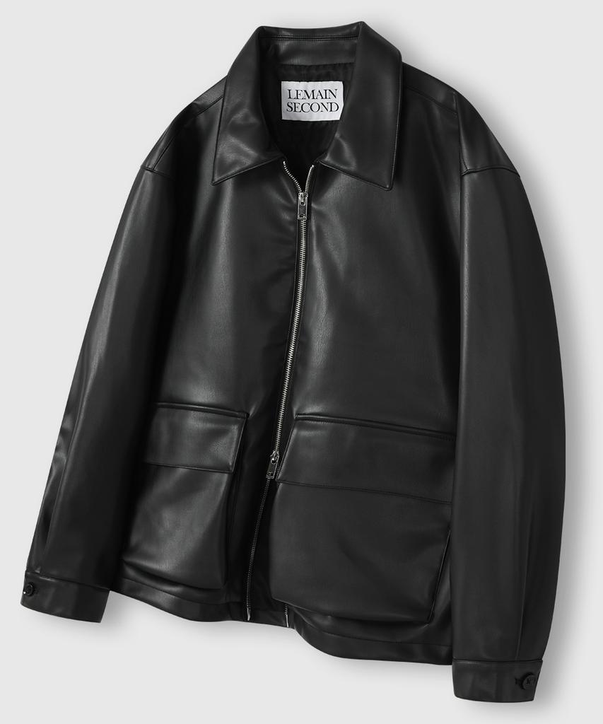 Lemain Second Vegan Leather Oversized Blouson Jacket [Black]