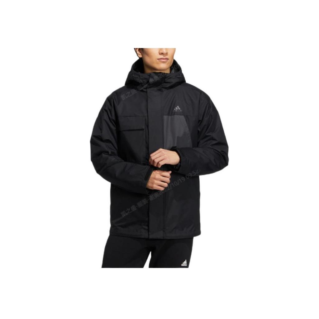 Adidas Solid Color Hooded Zip Jacket With Embroidered Logo Men Outerwear Black HN2135