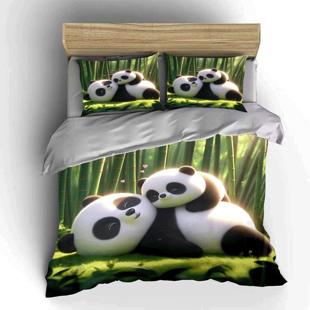 "Panda-Themed Cozy Relaxation Set" Exquisite Three-piece Bedding Set Gift for Kids and Adults