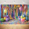 2D Bright Multicolor Confetti Backdrop with Balloons for Birthday Party Banner
