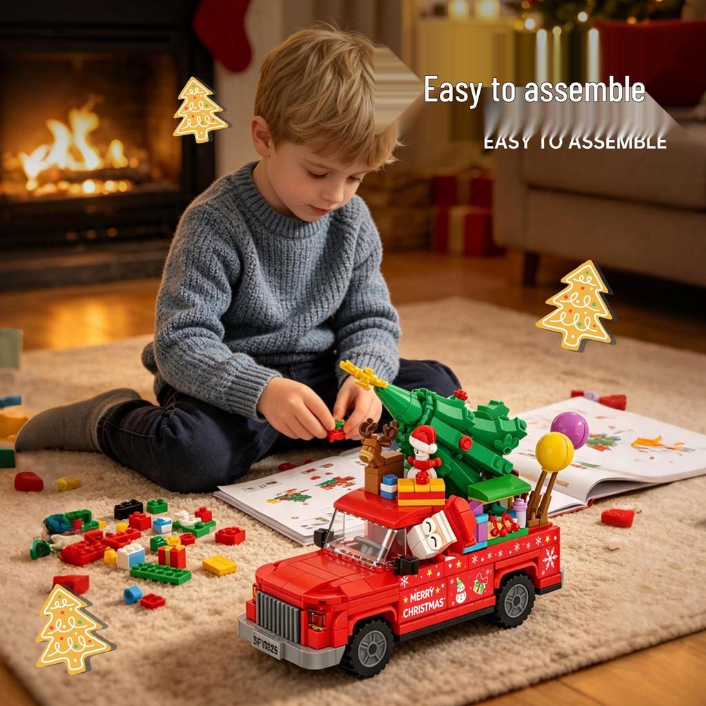 Christmas Red Cart Building Blocks Educational Toy for Children