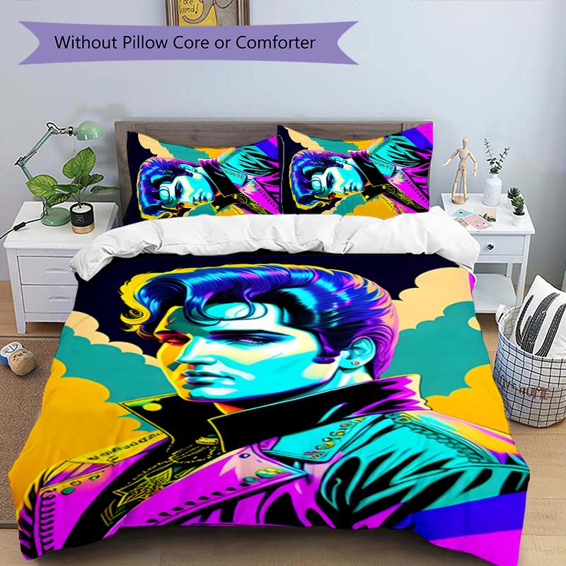 Elvis 3-teiliges Bettwäsche-Set Bettbezug Verschluss Enthält 1 Bettbezug & 2 Kissenbezüge für Alle Jahreszeiten Schlafzimmer Zuhause Wohnheim Dekor