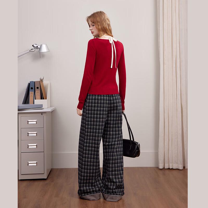 UNIFREE Women's Faux Two-Piece Embroidered Slim-Fit Knit Top